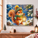 Squirrel with glowing lantern pearl diamond painting kit for beginners