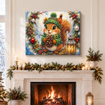 Finished squirrel with pinecones pearl diamond painting artwork displayed as holiday home decor