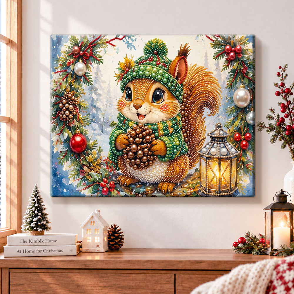 Squirrel with pinecones pearl diamond painting kit for beginners