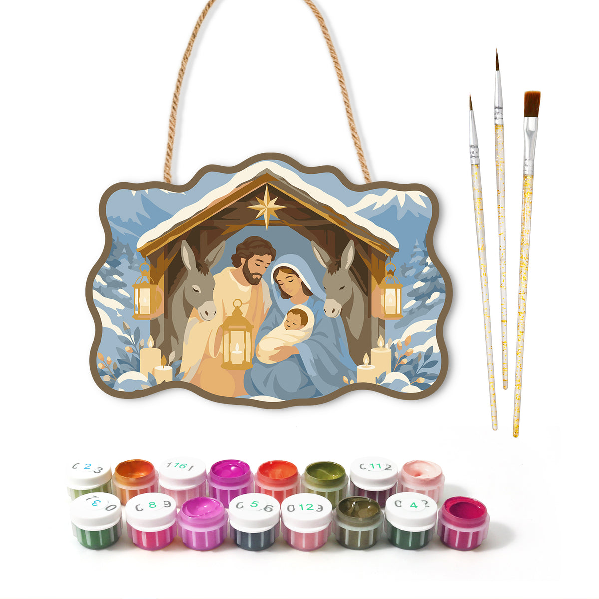 Stable holy blessing paint by numbers door hanger with paints and brushes