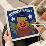 Creating handmade stacked harvest pumpkins punch needle artwork