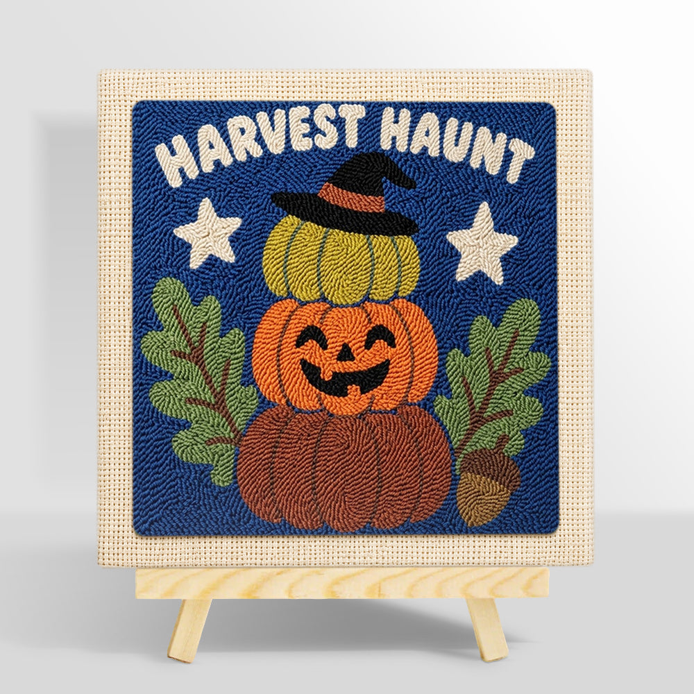 Stacked harvest pumpkins punch needle kit for beginners