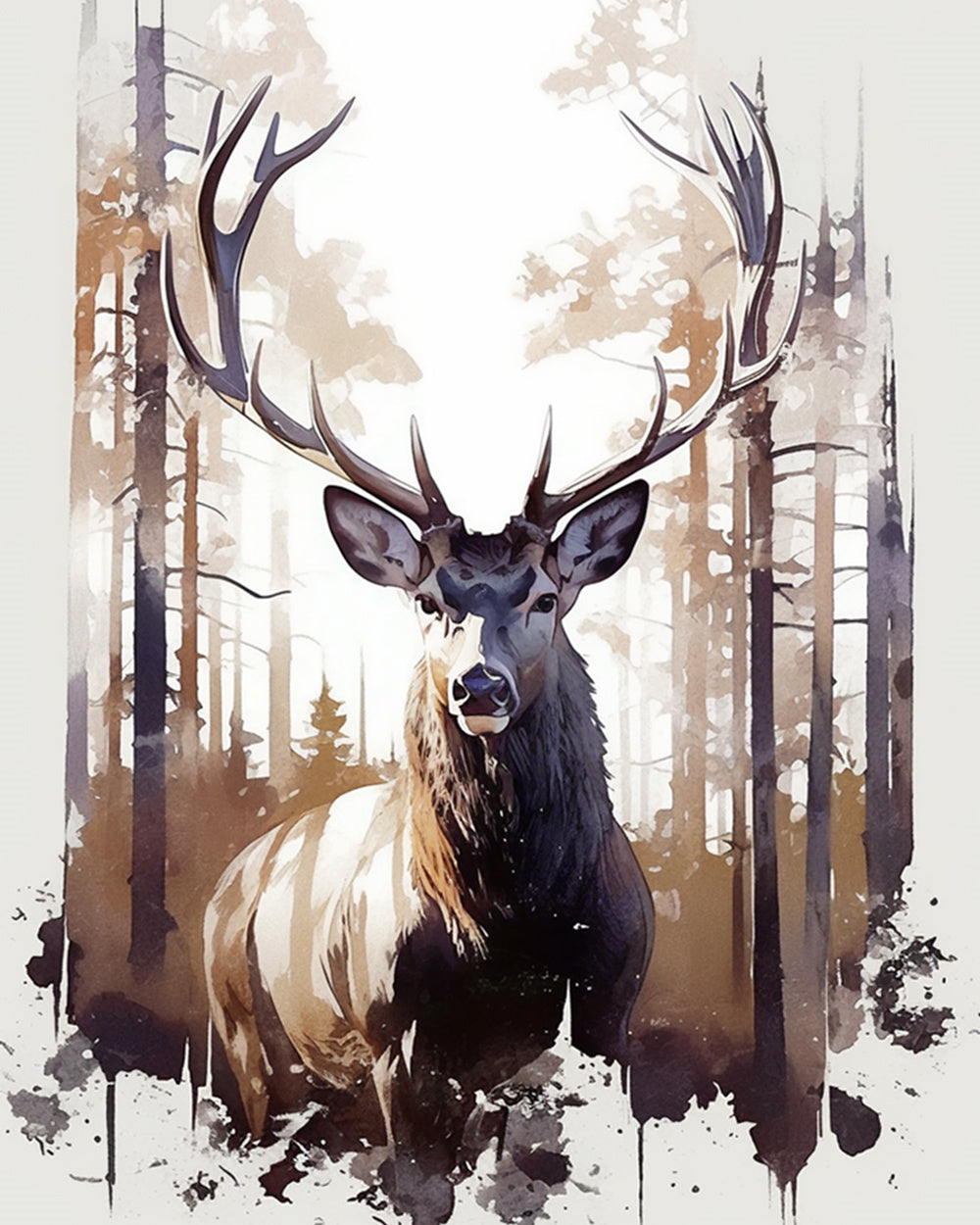 Stag in forest paint by numbers kit for beginners