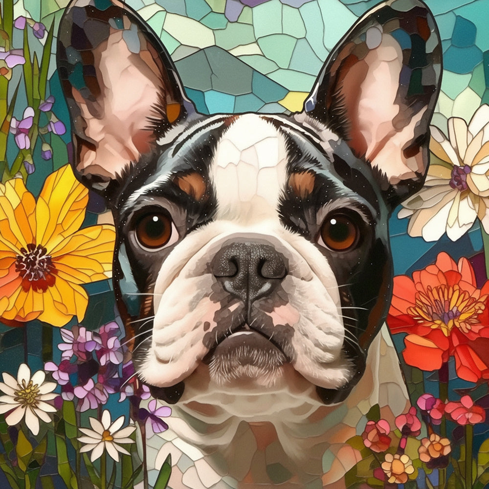 Stained glass french bulldog cross stitch kit for beginners