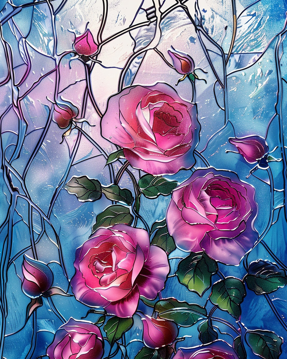 Stained‑glass rose art cross stitch kit for beginners