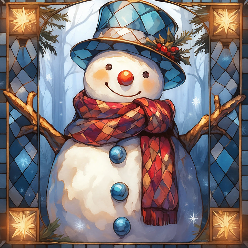 Stained glass style snowman cross stitch kit for beginners