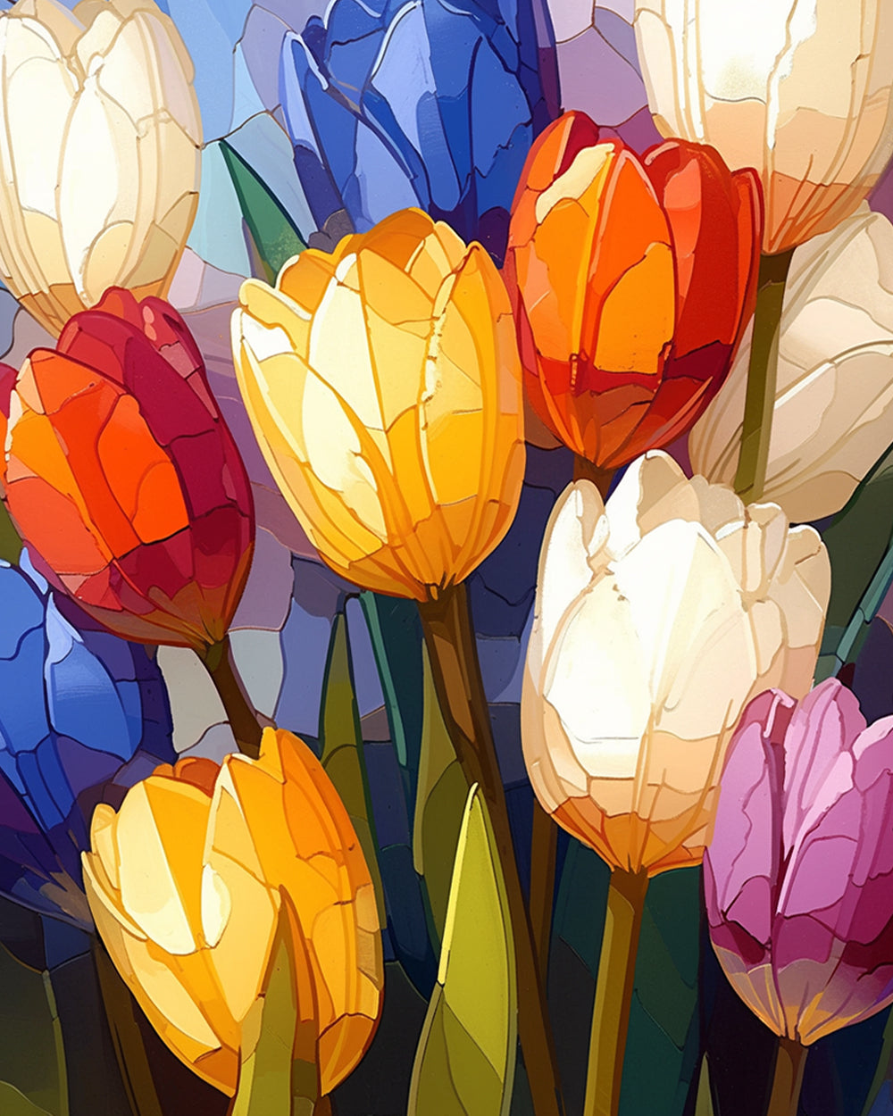 Stained‑glass tulips cross stitch kit for beginners