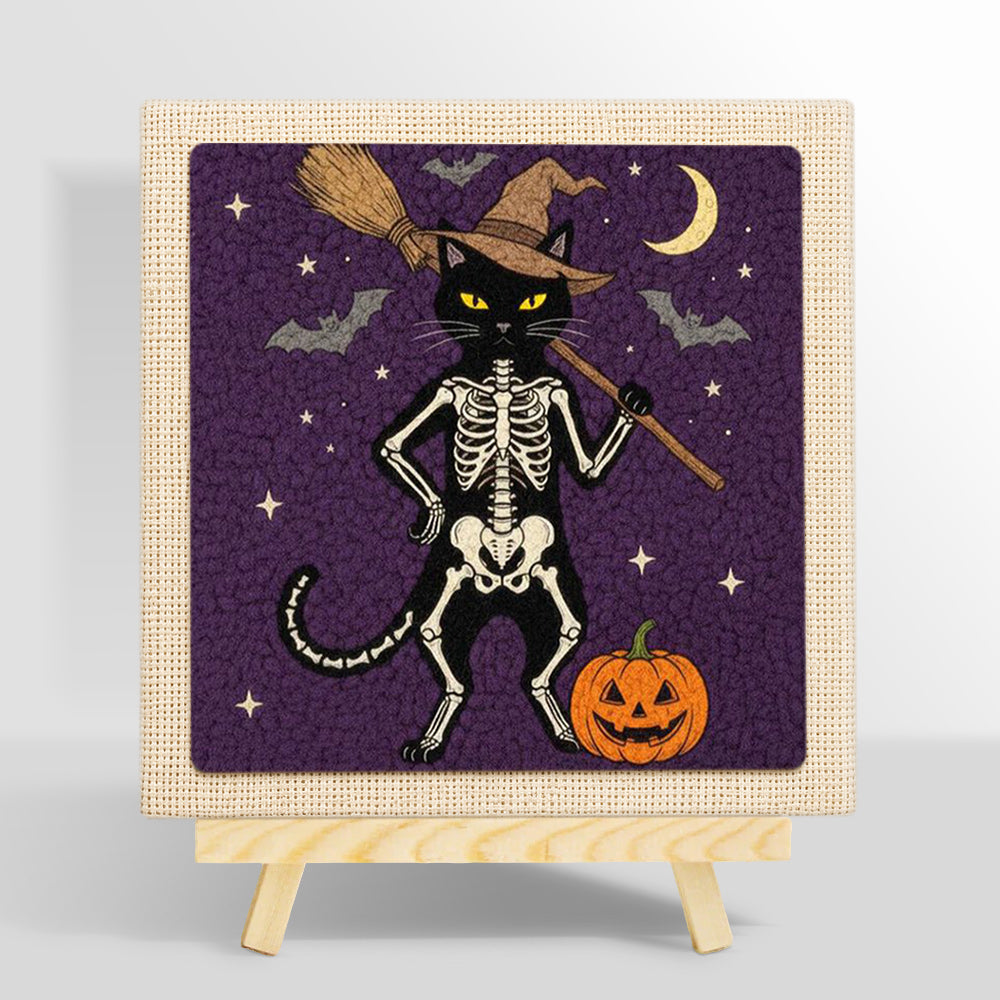 Standing skeleton cat punch needle kit for beginners