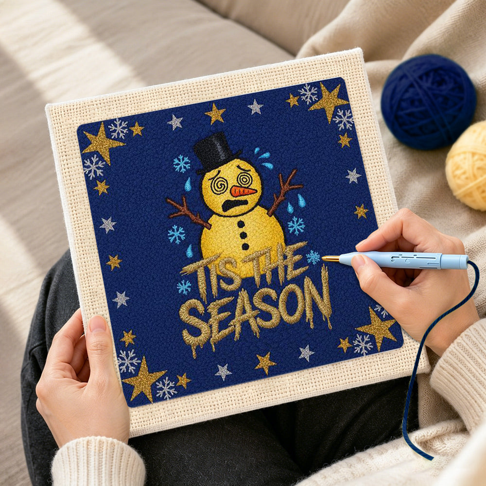 Creating handmade star border sad snowman punch needle artwork