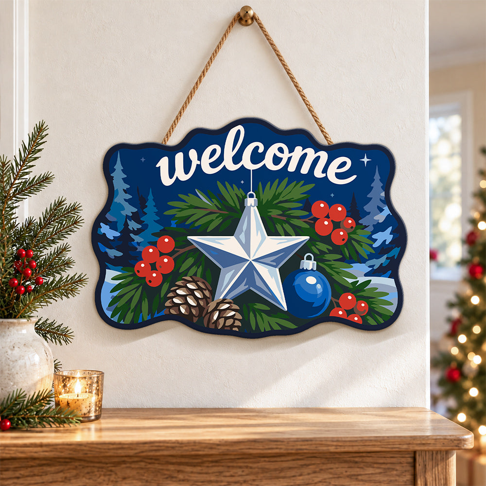 Star welcome sign paint by numbers door hanger as indoor wall decor
