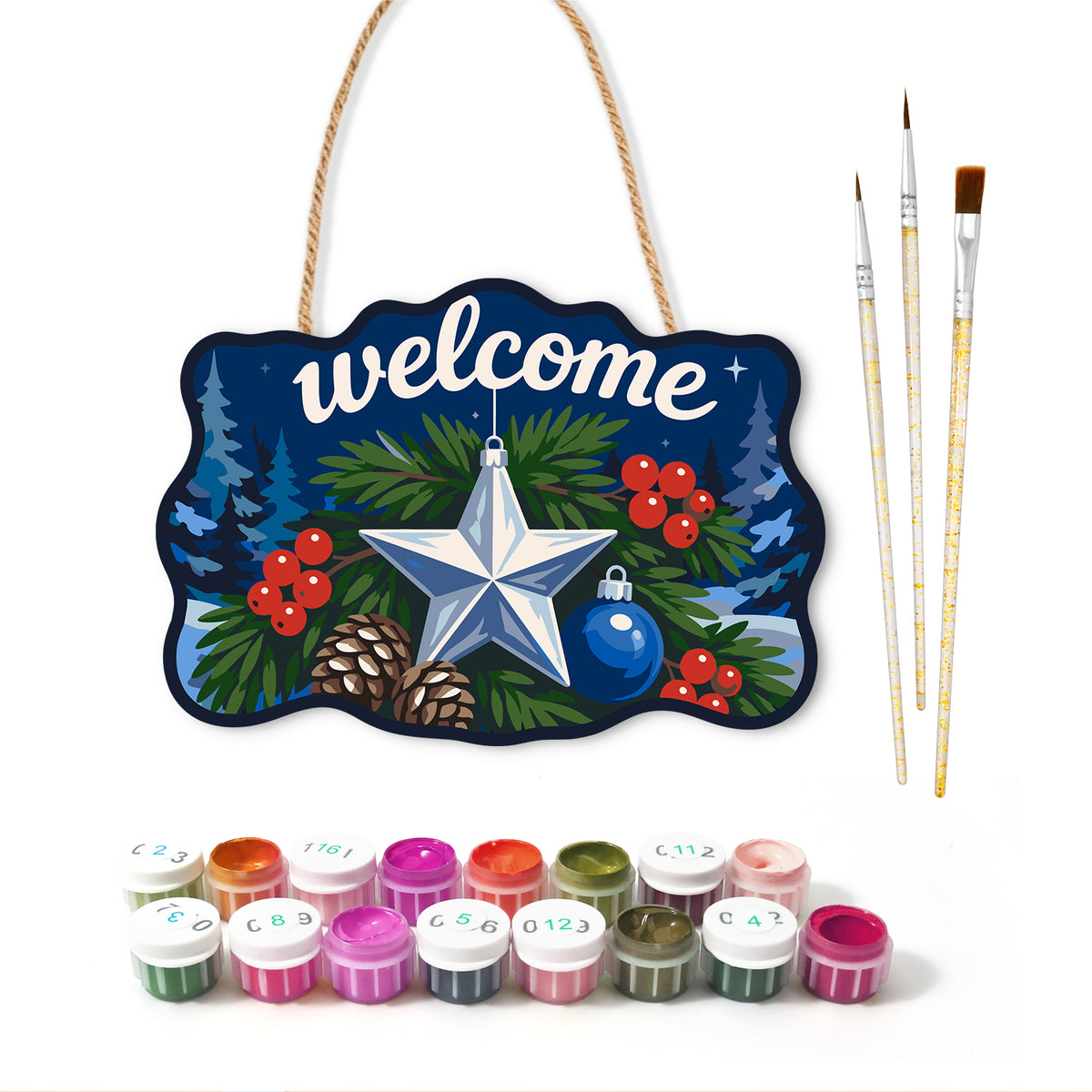 Star welcome sign paint by numbers door hanger with paints and brushes