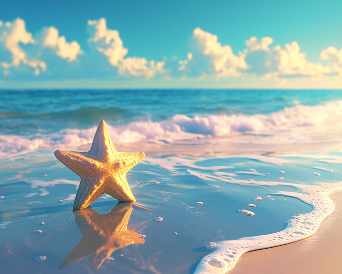 Starfish on sandy shore cross stitch kit for beginners