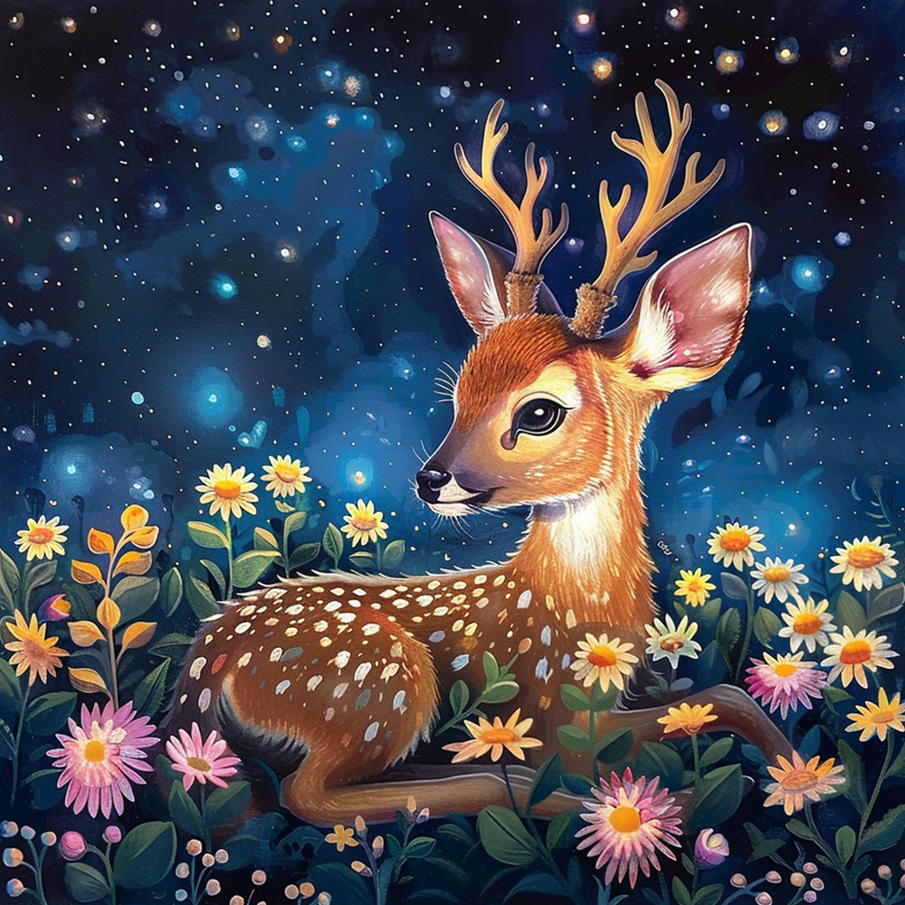 Starlit flower deer cross stitch kit for beginners