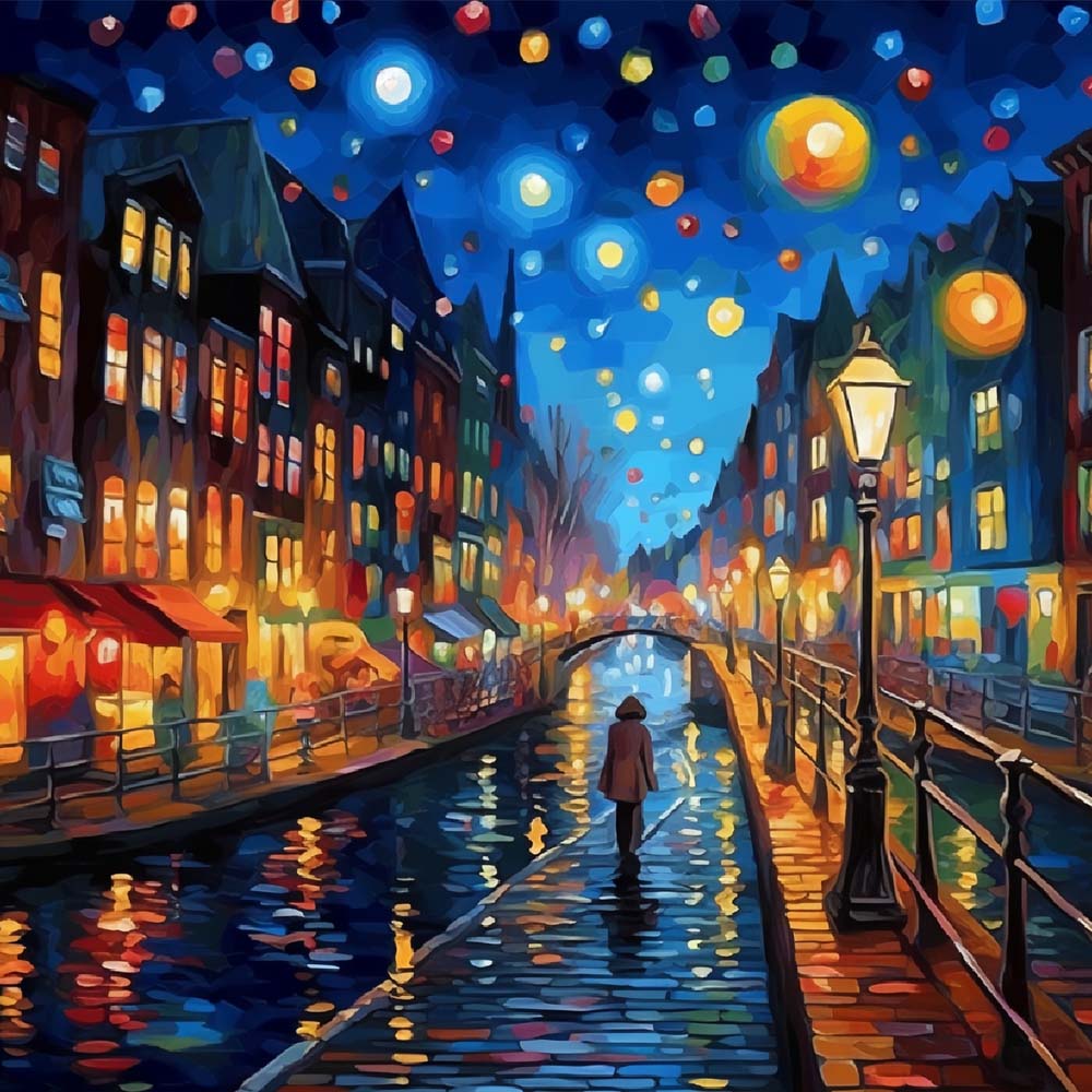 Starry canal cityscape cross stitch kit for beginners