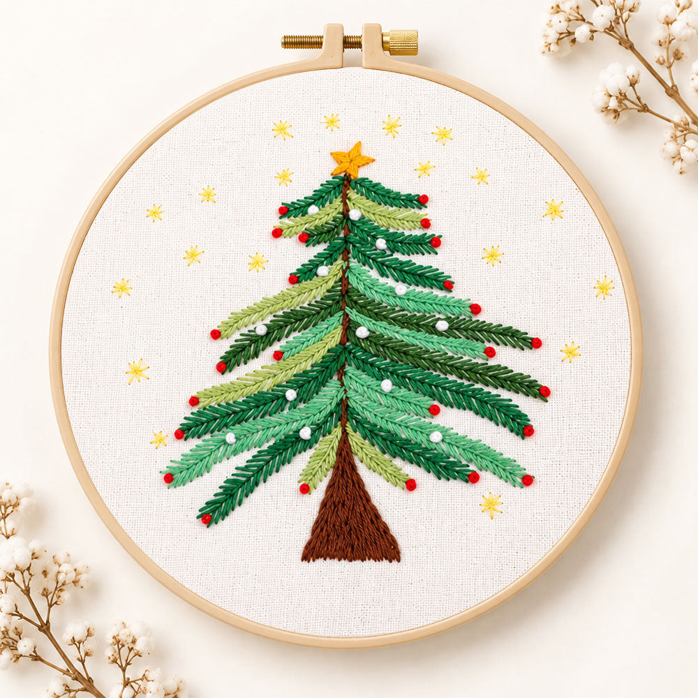 Starry christmas tree with stars embroidery kit