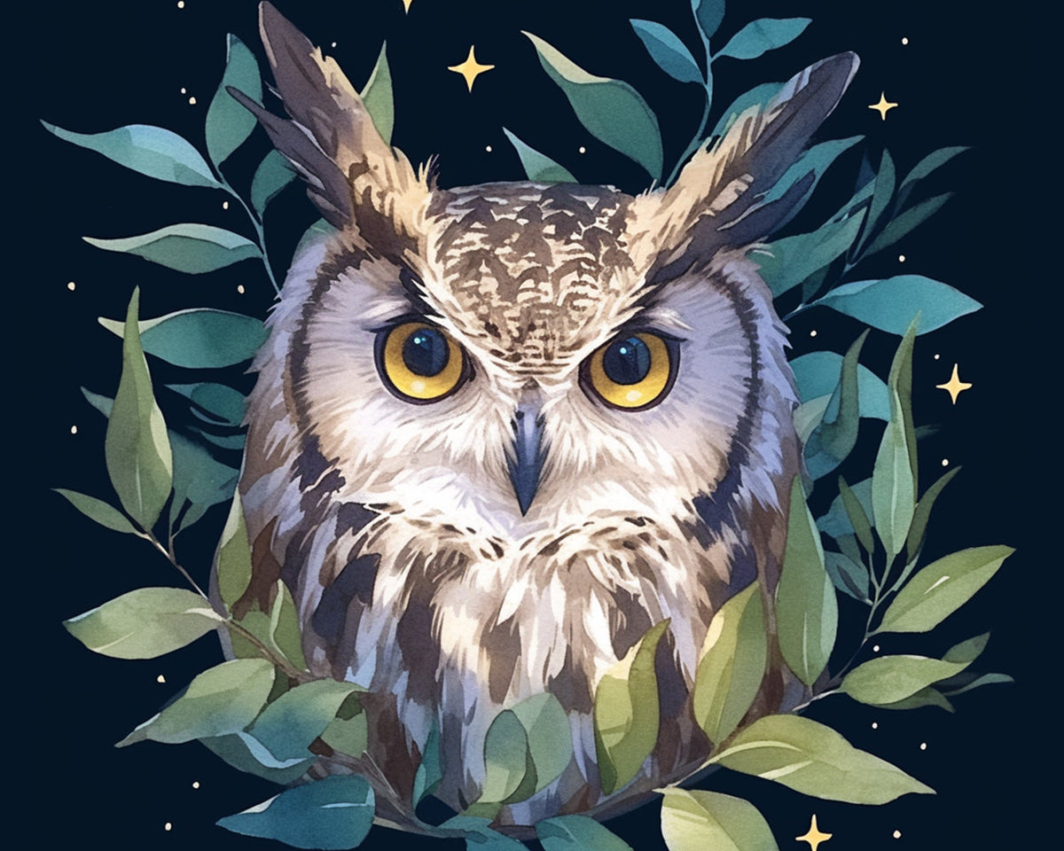 Starry foliage owl portrait cross stitch kit for beginners