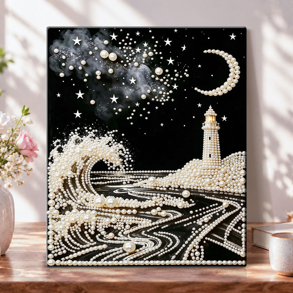 Starry lighthouse waves pearl diamond painting kit for beginners