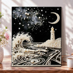 Starry lighthouse waves pearl diamond painting kit for beginners