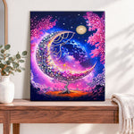 Finished starry moon tree pearl diamond painting artwork displayed as home decor