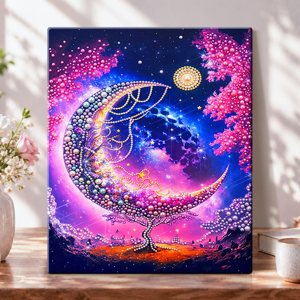 Starry moon tree pearl diamond painting kit for beginners