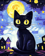 Starry night black cat cross stitch kit for beginners