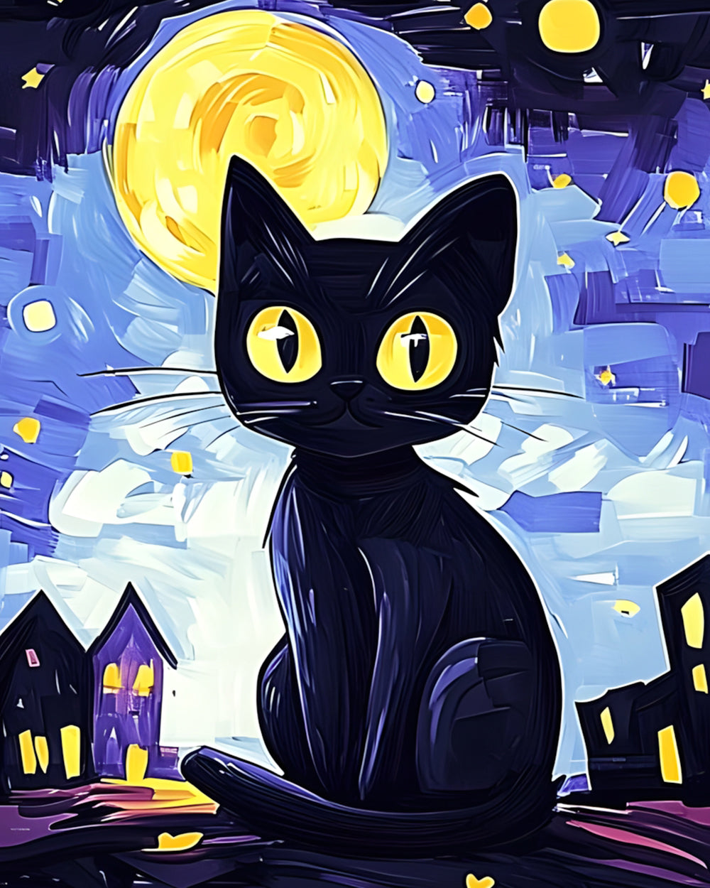 Starry night black cat cross stitch kit for beginners