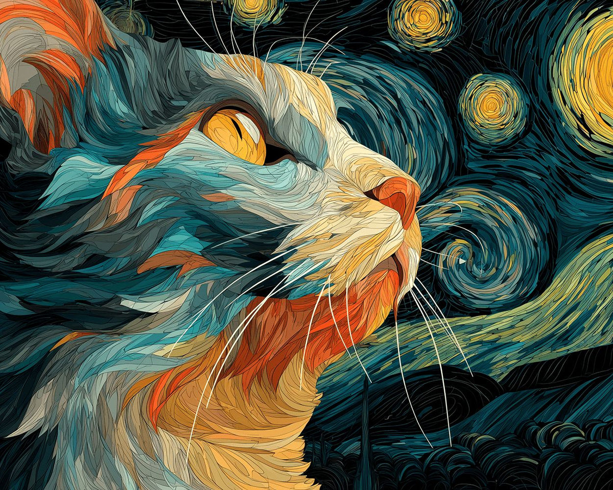 Starry night cat cross stitch kit for beginners