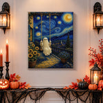 Finished starry night ghost on swing pearl diamond painting artwork displayed as holiday home decor