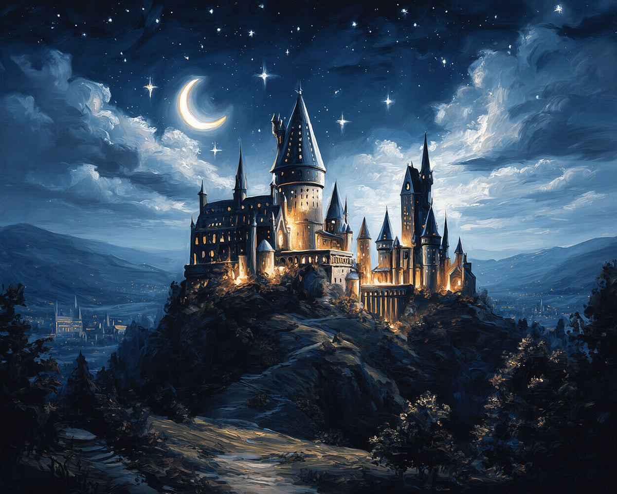 Starry night magic castle cross stitch kit for beginners