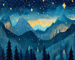 Starry night mountainscape cross stitch kit for beginners