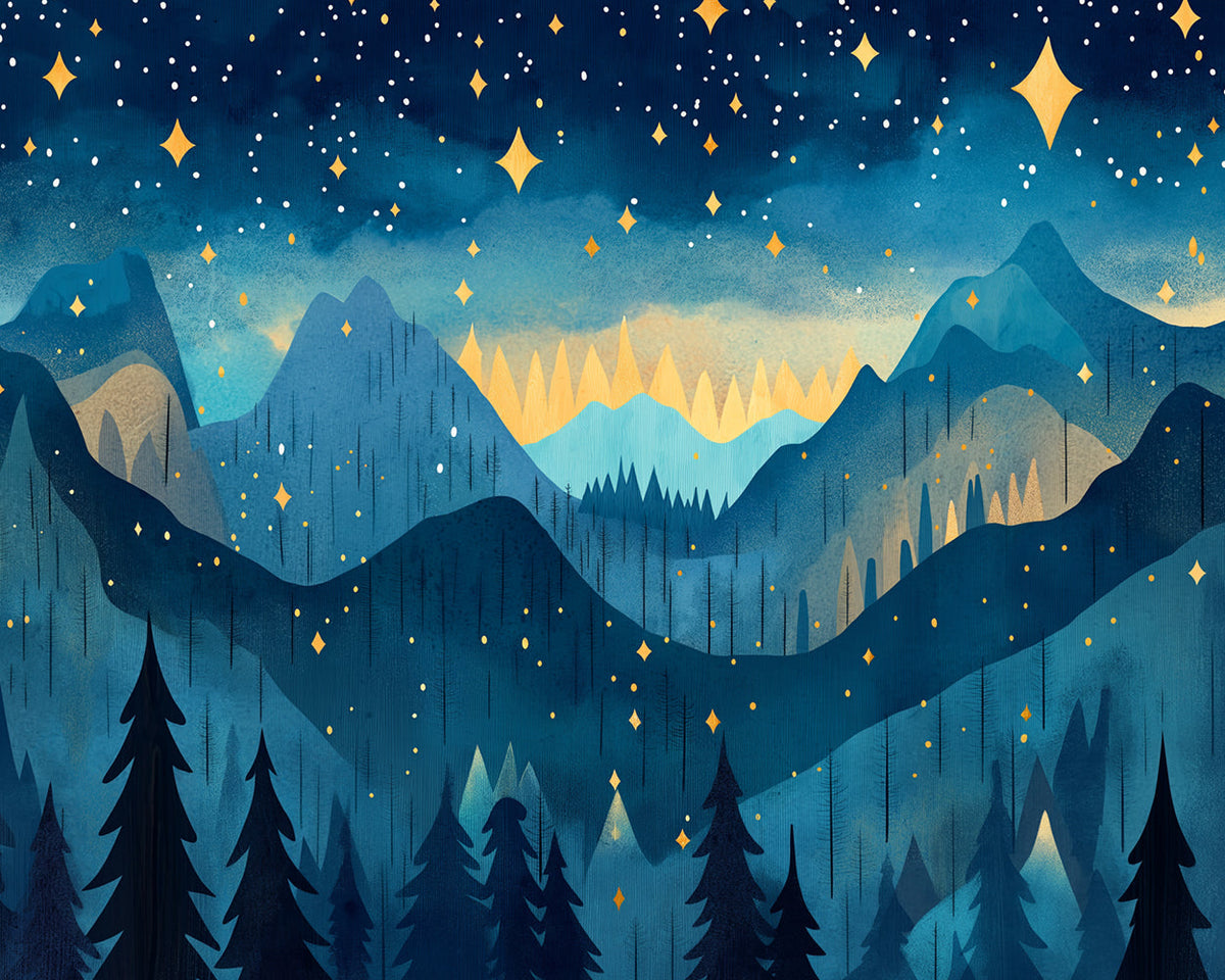 Starry night mountainscape cross stitch kit for beginners