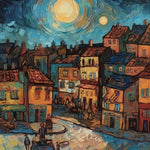 Starry night old town street art cross stitch kit for beginners