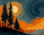 Starry night pine forest cross stitch kit for beginners