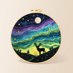Starry night stag silhouette needle felting kit for beginners with a round wooden frame