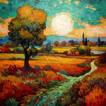Starry night style autumn tree cross stitch kit for beginners