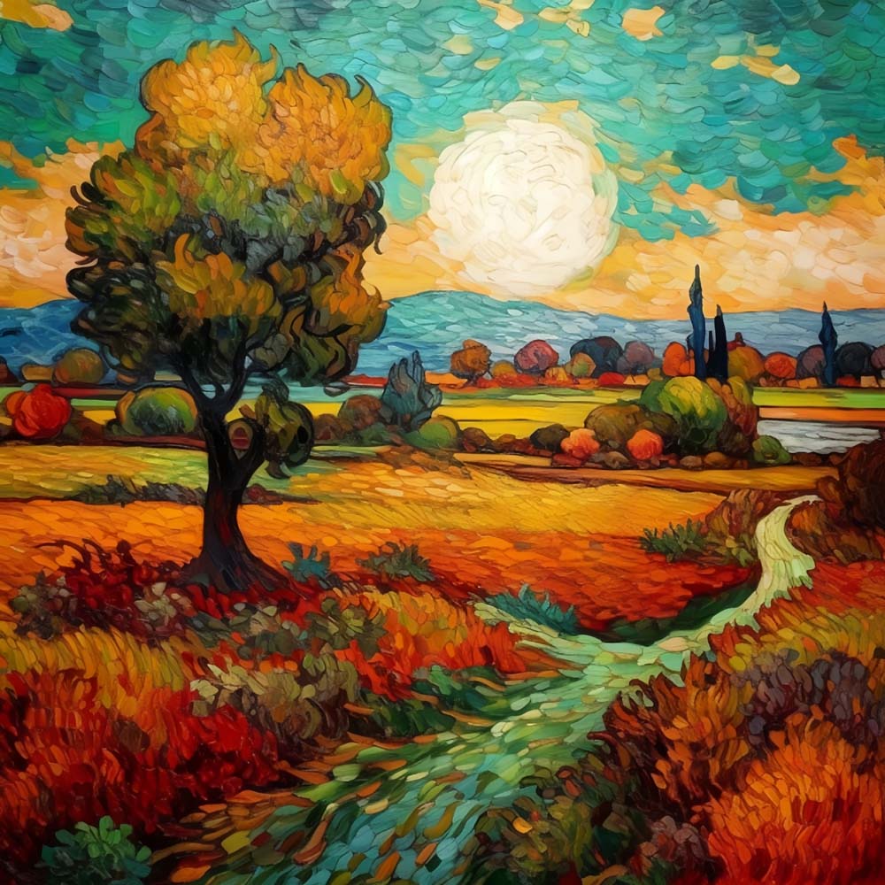 Starry night style autumn tree cross stitch kit for beginners