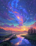 Starry sunset riverside cross stitch kit for beginners