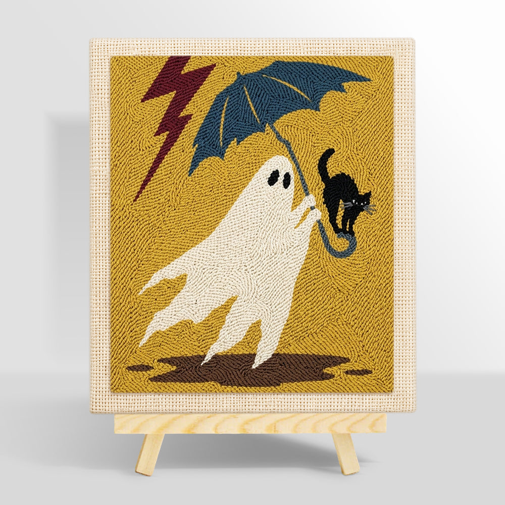 Stormy ghost with black cat punch needle kit for beginners