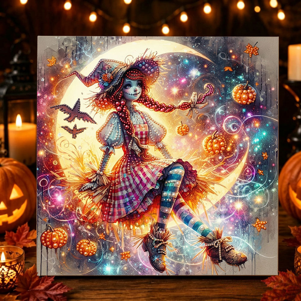 Straw doll under crescent moon pearl diamond painting kit for beginners