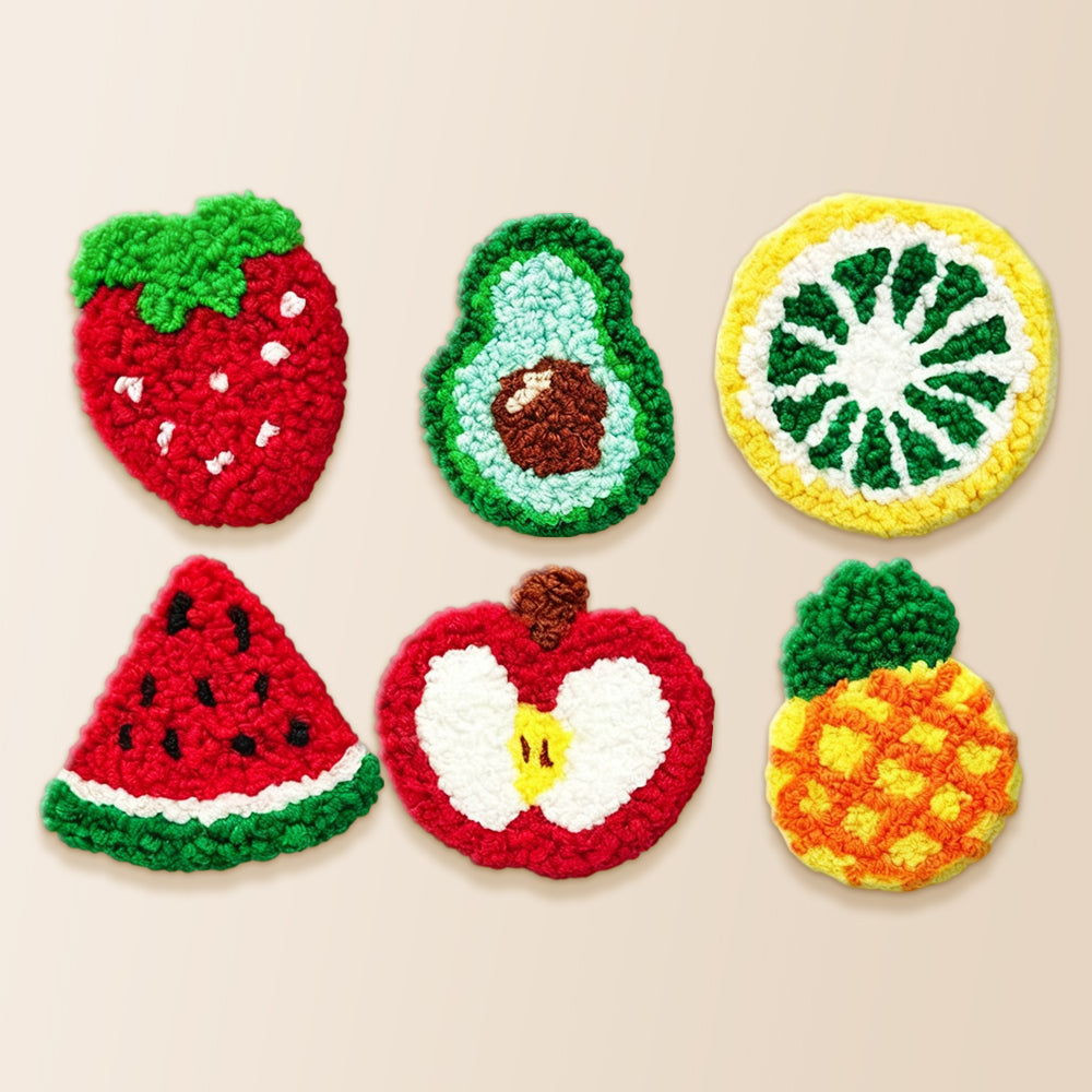 Strawberry, avocado and pineapple punch needle coaster kit finished handmade coasters