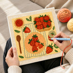 Creating handmade strawberry dessert collection punch needle artwork