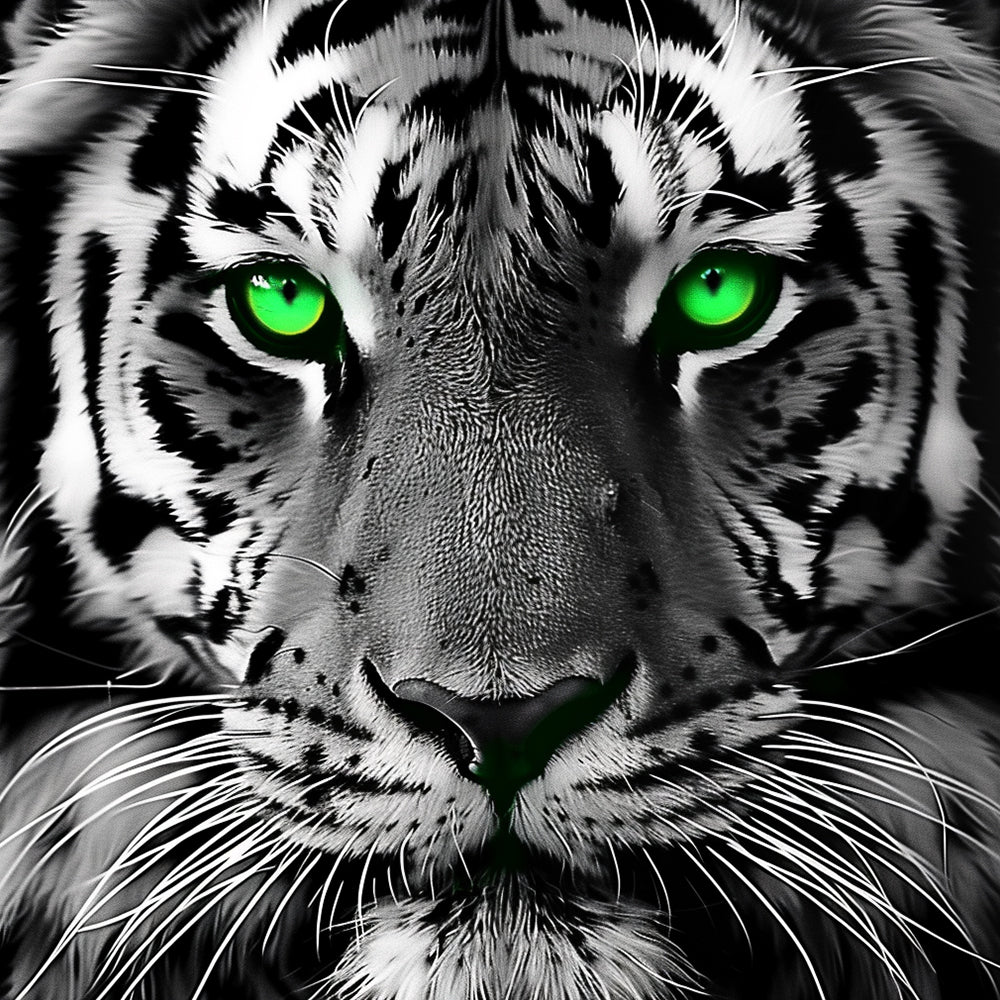 Striking tiger with green eyes cross stitch kit for beginners