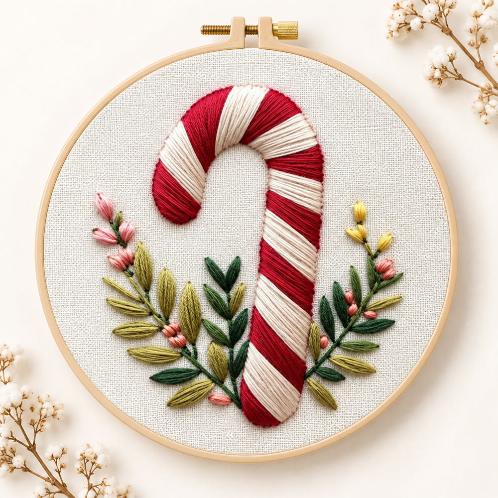 Striped candy cane embroidery kit