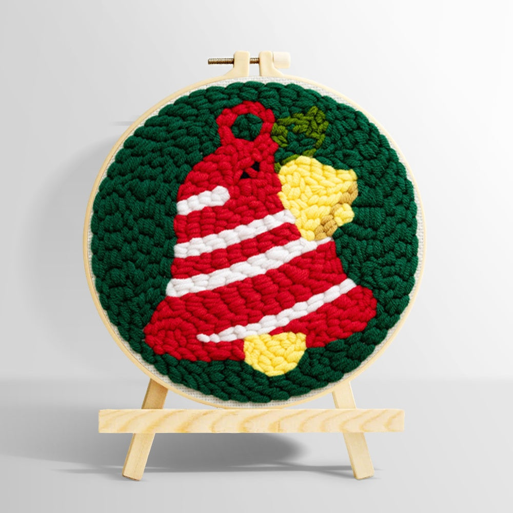 Striped christmas bell punch needle kit for beginners