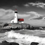 Stunning black and white lighthouse with red roof cross stitch kit for beginners