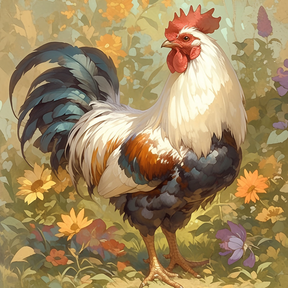 Stunning rooster in garden cross stitch kit for beginners