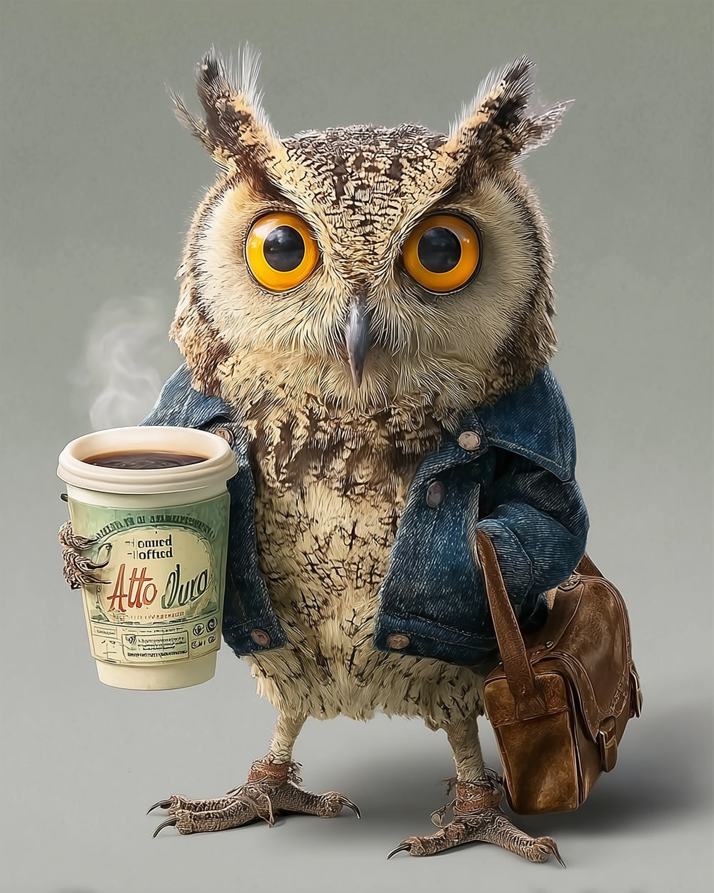 Stylish coffee owl cross stitch kit for beginners