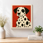 Finished stylish dalmatian portrait artwork displayed on a wall