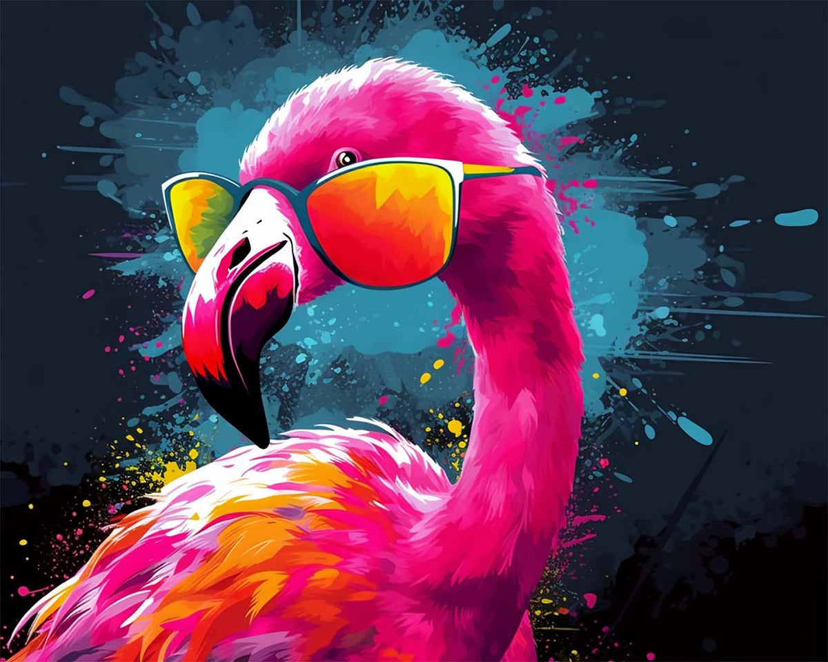 Stylish flamingo with shades cross stitch kit for beginners