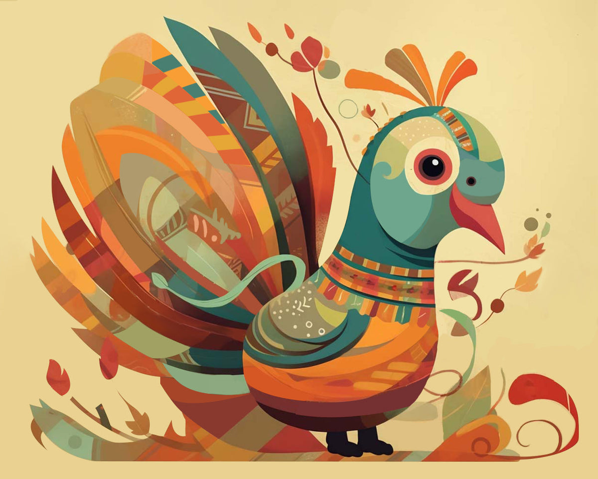 Stylish folk art thanksgiving turkey cross stitch kit for beginners